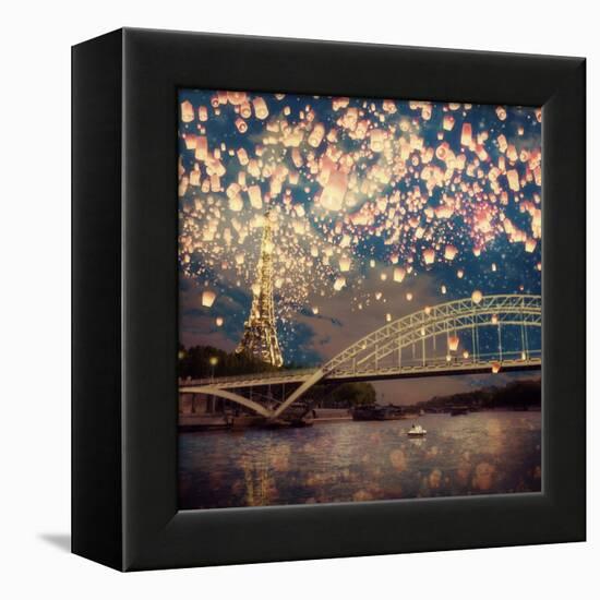 Love Wish Lanterns Over Paris-Paula Belle Flores-Framed Stretched Canvas