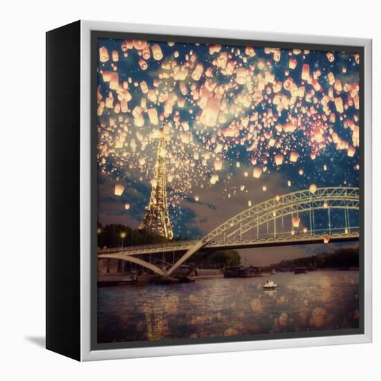 Love Wish Lanterns Over Paris-Paula Belle Flores-Framed Stretched Canvas