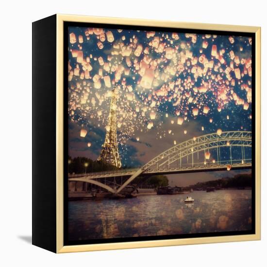 Love Wish Lanterns Over Paris-Paula Belle Flores-Framed Stretched Canvas