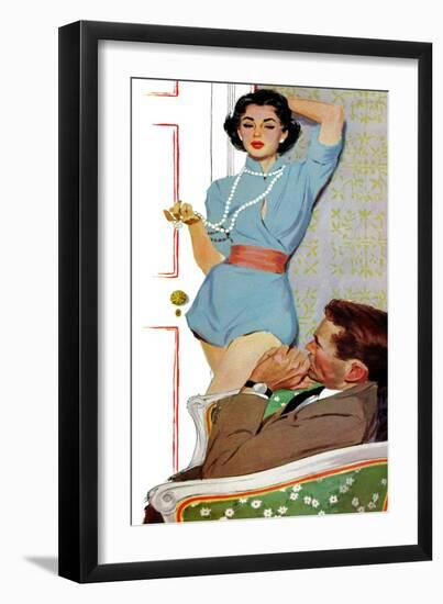 Lovely Neighbor  - Saturday Evening Post "Leading Ladies", November 20, 1954 pg.43-Lynn Buckham-Framed Giclee Print