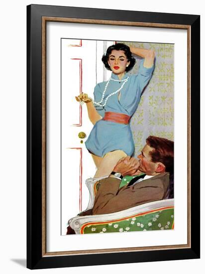 Lovely Neighbor  - Saturday Evening Post "Leading Ladies", November 20, 1954 pg.43-Lynn Buckham-Framed Giclee Print