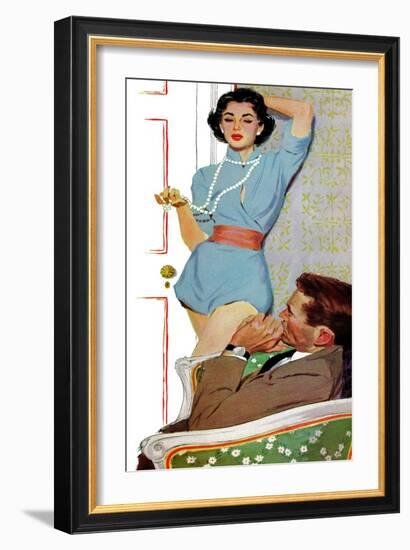 Lovely Neighbor  - Saturday Evening Post "Leading Ladies", November 20, 1954 pg.43-Lynn Buckham-Framed Giclee Print