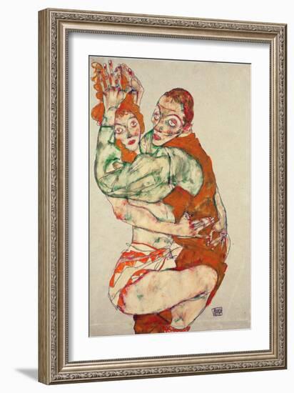 Lovemaking - Schiele, Egon (1890-1918) - 1915 - Black Chalk, Gouache on Paper - 49,6X31,7 - Leopold-Egon Schiele-Framed Giclee Print