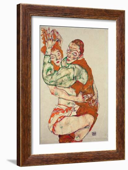 Lovemaking - Schiele, Egon (1890-1918) - 1915 - Black Chalk, Gouache on Paper - 49,6X31,7 - Leopold-Egon Schiele-Framed Giclee Print