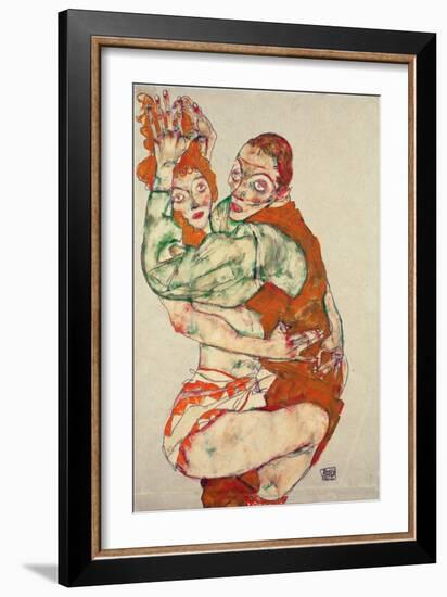 Lovemaking - Schiele, Egon (1890-1918) - 1915 - Black Chalk, Gouache on Paper - 49,6X31,7 - Leopold-Egon Schiele-Framed Giclee Print