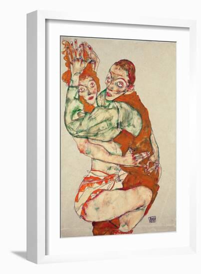 Lovemaking - Schiele, Egon (1890-1918) - 1915 - Black Chalk, Gouache on Paper - 49,6X31,7 - Leopold-Egon Schiele-Framed Giclee Print