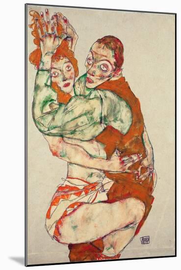 Lovemaking - Schiele, Egon (1890-1918) - 1915 - Black Chalk, Gouache on Paper - 49,6X31,7 - Leopold-Egon Schiele-Mounted Giclee Print