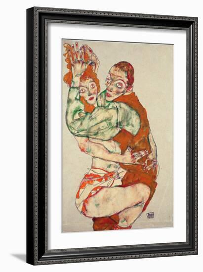 Lovemaking - Schiele, Egon (1890-1918) - 1915 - Black Chalk, Gouache on Paper - 49,6X31,7 - Leopold-Egon Schiele-Framed Giclee Print