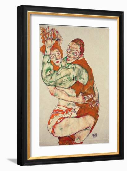 Lovemaking - Schiele, Egon (1890-1918) - 1915 - Black Chalk, Gouache on Paper - 49,6X31,7 - Leopold-Egon Schiele-Framed Giclee Print