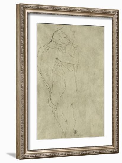 Lovers, Black Crayon (1908)-Gustav Klimt-Framed Giclee Print