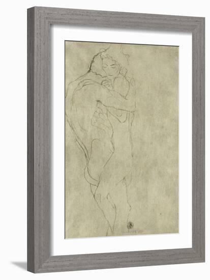 Lovers, Black Crayon (1908)-Gustav Klimt-Framed Giclee Print