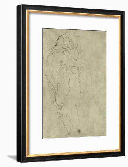 Lovers, Black Crayon (1908)-Gustav Klimt-Framed Giclee Print