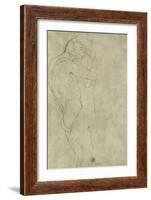 Lovers, Black Crayon (1908)-Gustav Klimt-Framed Giclee Print