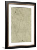 Lovers, Black Crayon (1908)-Gustav Klimt-Framed Giclee Print