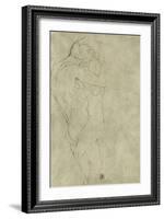 Lovers, Black Crayon (1908)-Gustav Klimt-Framed Giclee Print