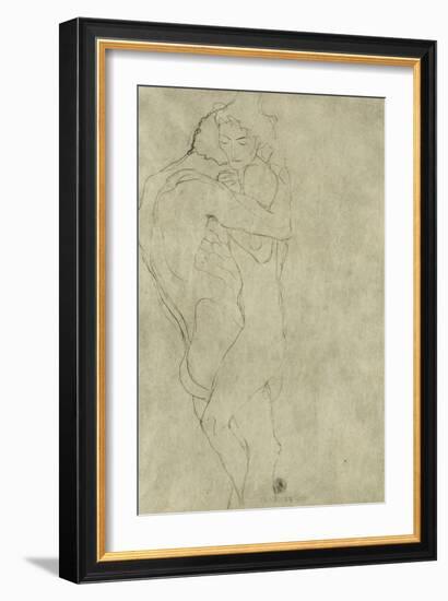 Lovers, Black Crayon (1908)-Gustav Klimt-Framed Giclee Print