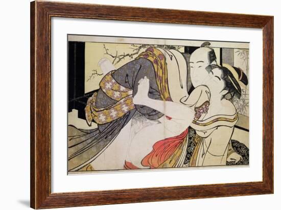 Lovers from the 'Poem of the Pillow'-Kitagawa Utamaro-Framed Giclee Print