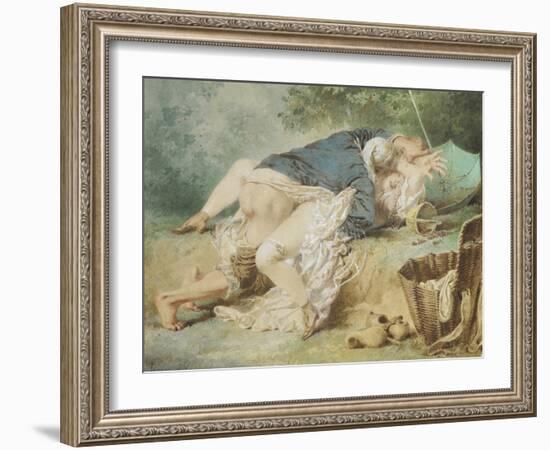 Lovers in a Park, 1865 (Watercolour)-Mihaly von Zichy-Framed Giclee Print