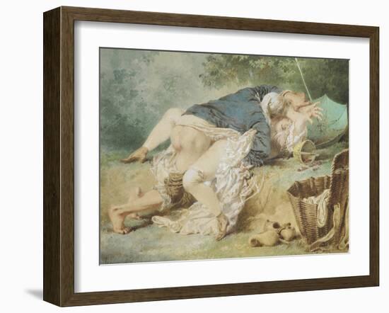 Lovers in a Park, 1865 (Watercolour)-Mihaly von Zichy-Framed Giclee Print