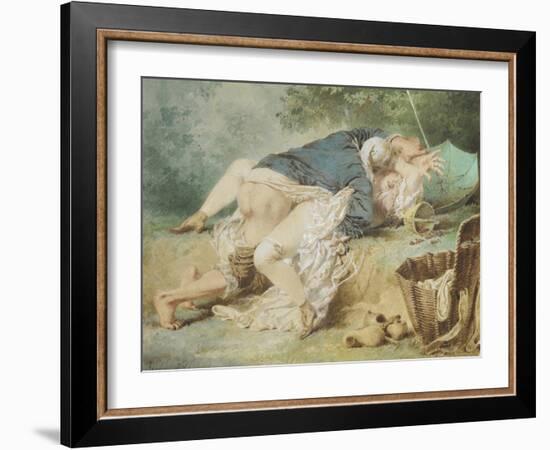 Lovers in a Park, 1865 (Watercolour)-Mihaly von Zichy-Framed Giclee Print