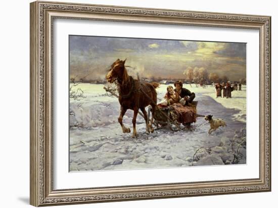 Lovers in a Sleigh-Alfred von Wierusz-Kowalski-Framed Giclee Print