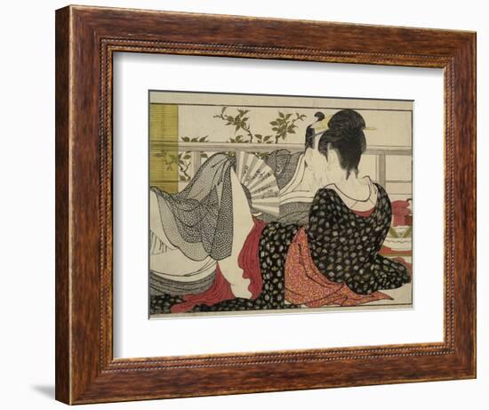 Lovers in an Upstairs Room, from Uta Makura ('Poem of the Pillow'), a Colour Woodblock Print-Kitagawa Utamaro-Framed Art Print