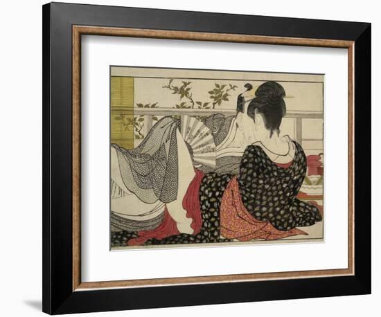 Lovers in an Upstairs Room, from Uta Makura ('Poem of the Pillow'), a Colour Woodblock Print-Kitagawa Utamaro-Framed Art Print