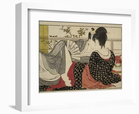 Lovers in an Upstairs Room, from Uta Makura ('Poem of the Pillow'), a Colour Woodblock Print-Kitagawa Utamaro-Framed Art Print