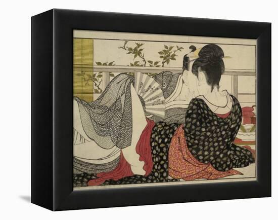 Lovers in an Upstairs Room, from Uta Makura ('Poem of the Pillow'), a Colour Woodblock Print-Kitagawa Utamaro-Framed Stretched Canvas