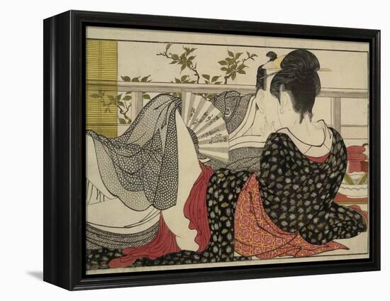 Lovers in an Upstairs Room, from Uta Makura ('Poem of the Pillow'), a Colour Woodblock Print-Kitagawa Utamaro-Framed Stretched Canvas