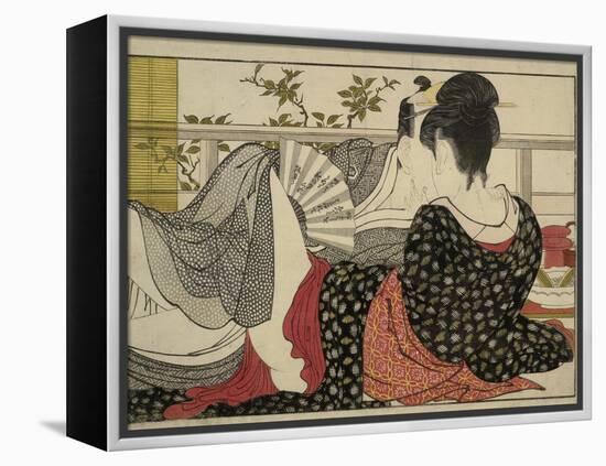 Lovers in an Upstairs Room, from Uta Makura ('Poem of the Pillow'), a Colour Woodblock Print-Kitagawa Utamaro-Framed Stretched Canvas