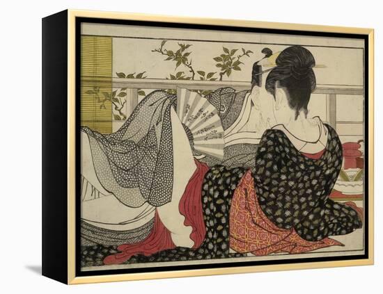 Lovers in an Upstairs Room, from Uta Makura ('Poem of the Pillow'), a Colour Woodblock Print-Kitagawa Utamaro-Framed Stretched Canvas