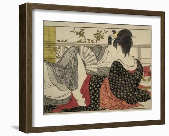 Lovers in an Upstairs Room, from Uta Makura ('Poem of the Pillow'), a Colour Woodblock Print-Kitagawa Utamaro-Framed Art Print