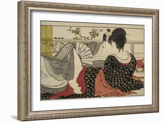 Lovers in an Upstairs Room, from Uta Makura ('Poem of the Pillow'), a Colour Woodblock Print-Kitagawa Utamaro-Framed Premium Giclee Print
