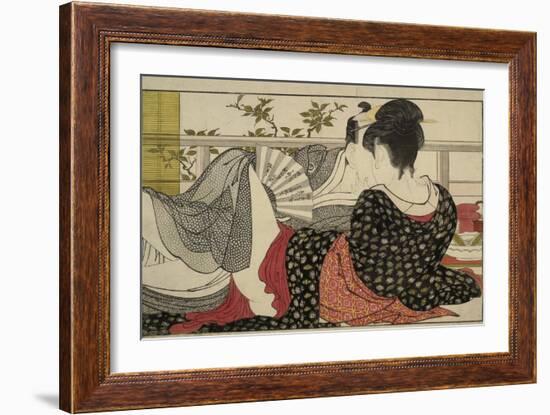 Lovers in an Upstairs Room, from Uta Makura ('Poem of the Pillow'), a Colour Woodblock Print-Kitagawa Utamaro-Framed Premium Giclee Print