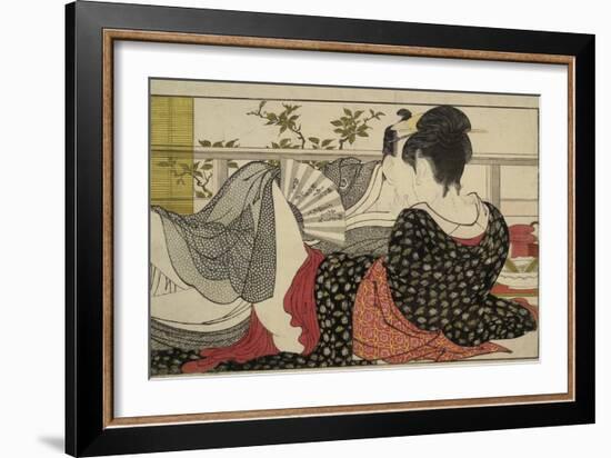 Lovers in an Upstairs Room, from Uta Makura ('Poem of the Pillow'), a Colour Woodblock Print-Kitagawa Utamaro-Framed Premium Giclee Print