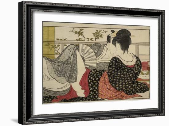 Lovers in an Upstairs Room, from Uta Makura ('Poem of the Pillow'), a Colour Woodblock Print-Kitagawa Utamaro-Framed Premium Giclee Print