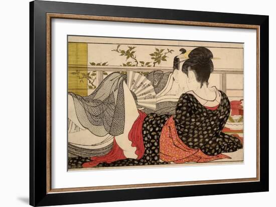 Lovers in an Upstairs Room, from Uta Makura ('Poem of the Pillow'), a Colour Woodblock Print-Kitagawa Utamaro-Framed Art Print