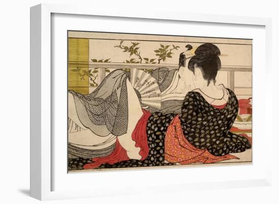 Lovers in an Upstairs Room, from Uta Makura ('Poem of the Pillow'), a Colour Woodblock Print-Kitagawa Utamaro-Framed Art Print