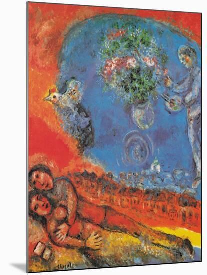 Lovers on a Red Background-Marc Chagall-Mounted Art Print