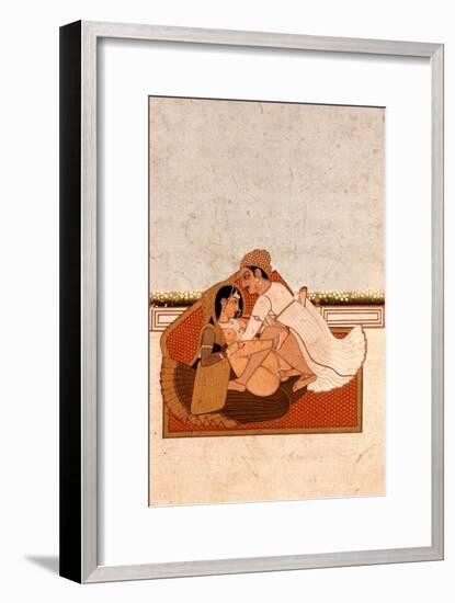 Lovers on a Terrace with White Flowers, Murshidabad, C.1775, (Gouache on Paper)-Indian-Framed Giclee Print