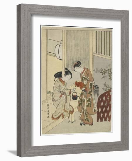 Lovers Plying a Rooster with Sake, C. 1767-Suzuki Harunobu-Framed Giclee Print