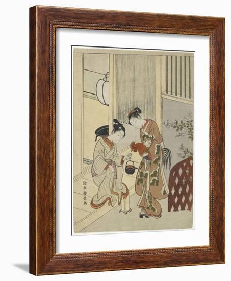 Lovers Plying a Rooster with Sake, C. 1767-Suzuki Harunobu-Framed Giclee Print