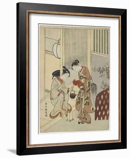 Lovers Plying a Rooster with Sake, C. 1767-Suzuki Harunobu-Framed Giclee Print