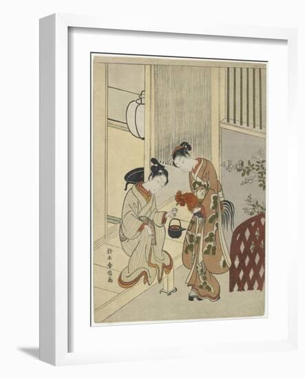 Lovers Plying a Rooster with Sake, C. 1767-Suzuki Harunobu-Framed Giclee Print