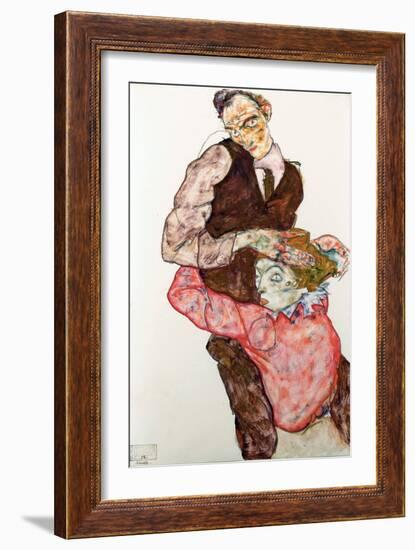 Lovers - Schiele, Egon (1890-1918) - 1914-1915 - Black Chalk, Gouache on Paper - 47,4X30,5 - Leopol-Egon Schiele-Framed Giclee Print