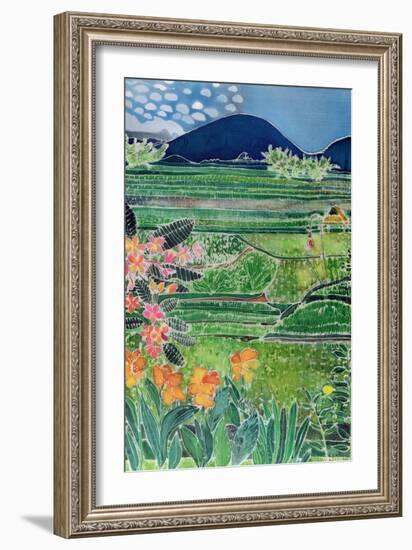 Lovina Ricefields with Lilies and Frangipani, Bali, 1996-Hilary Simon-Framed Giclee Print