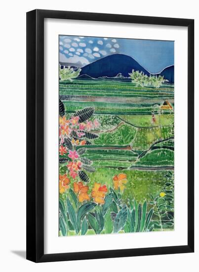 Lovina Ricefields with Lilies and Frangipani, Bali, 1996-Hilary Simon-Framed Giclee Print