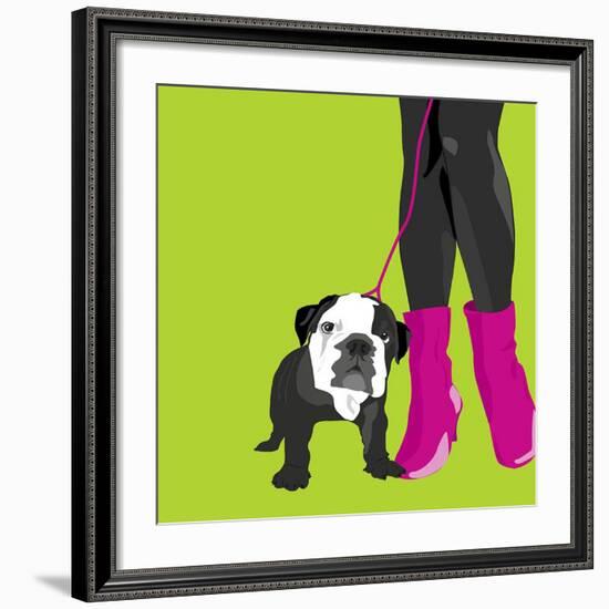 Loving Bulldog (green)-Puntoos-Framed Art Print