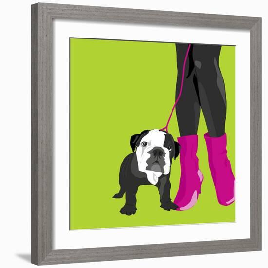 Loving Bulldog (green)-Puntoos-Framed Art Print